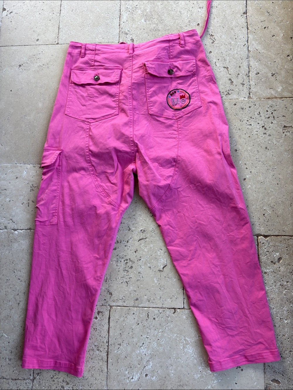 Hot Pink Cargo Capri Pants with Patch Detail - Picture 5 of 6
